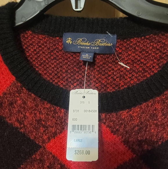 NWT Mens sz L Brooks Brothers Buffalo Plaid Black Red Plaid Alpaca Wool Sweater - Picture 3 of 6